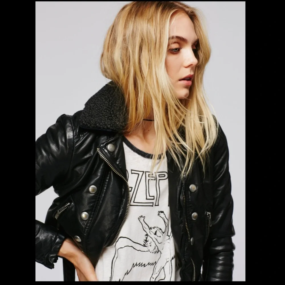🛑SOLD Free People Asheville Vegan Leather Moto Jacket in Black Size S - Picture 1 of 13